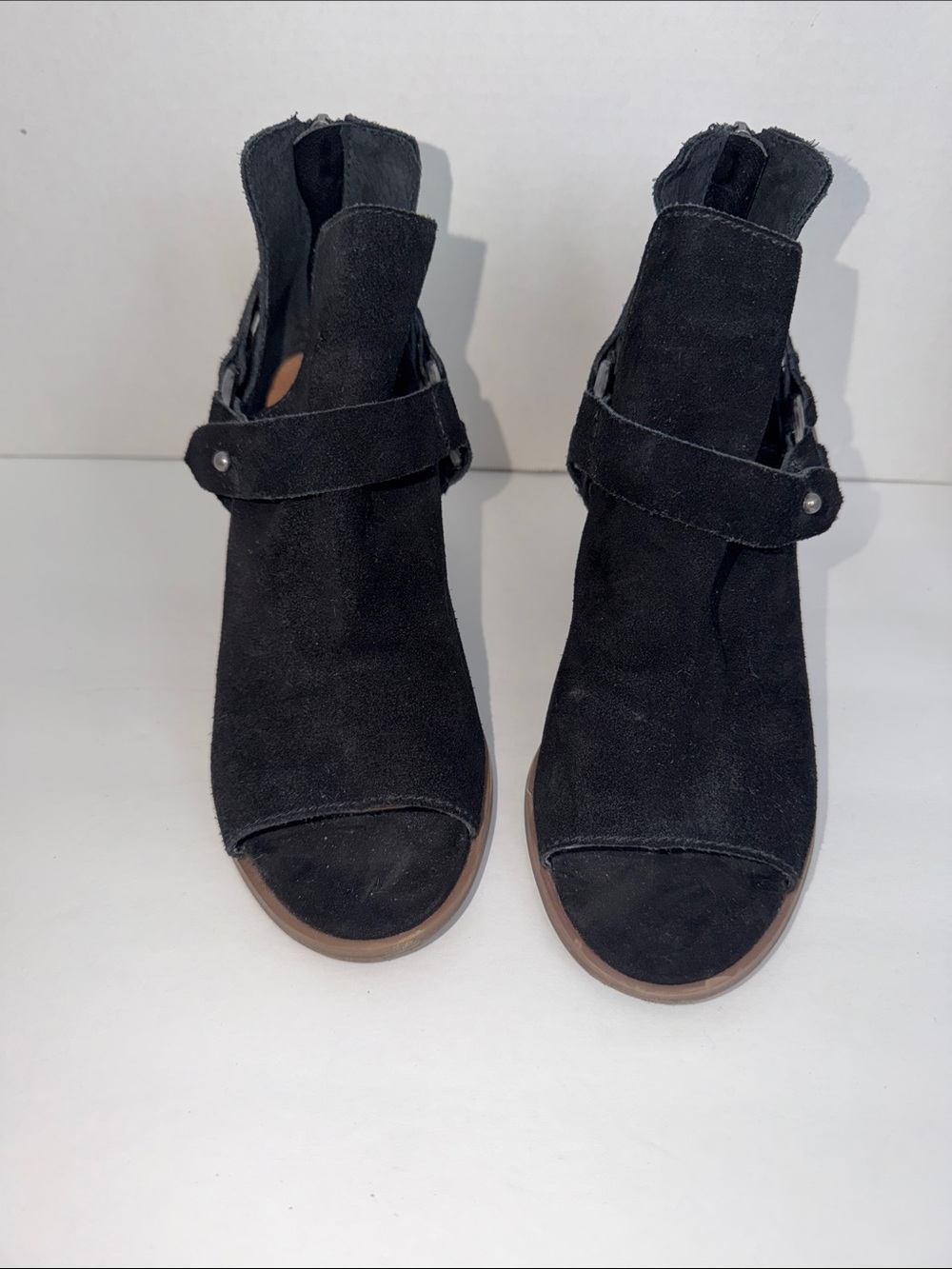 Black Suede Open-Toe Women's Ankle Sandals-Sz 6